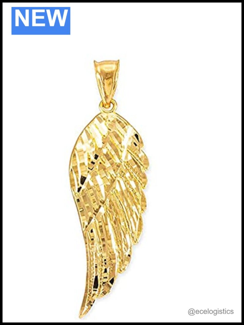 10K Gold Textured Single Angel Wing Charm Pendant